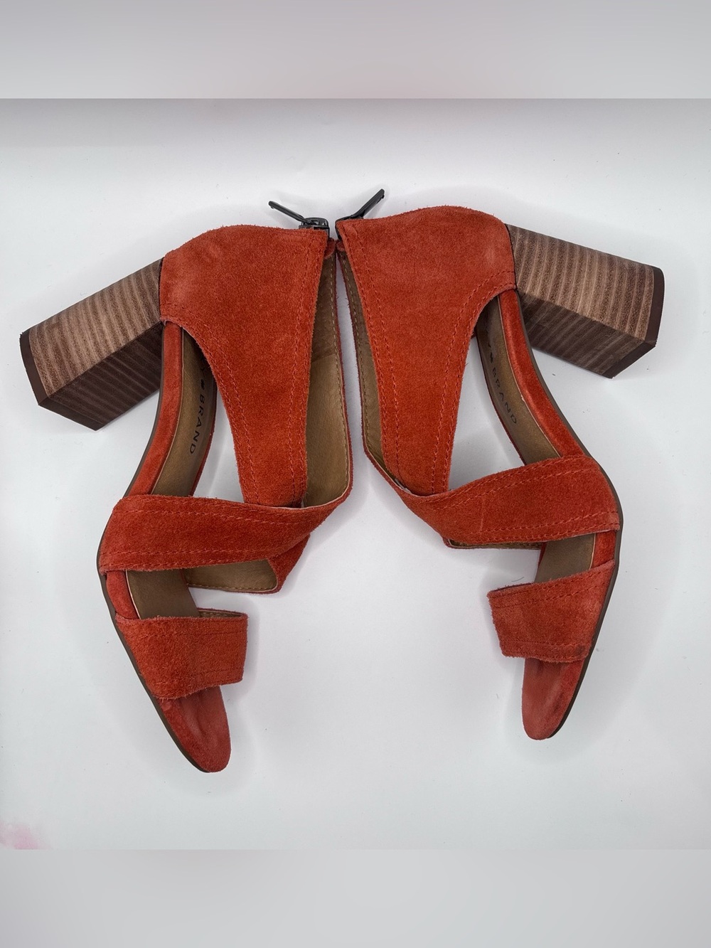 Lucky Brand Vidva Suede Cross-Strap Block Heels SZ 6.5